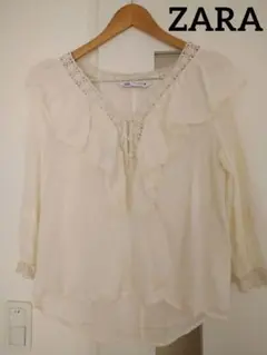 ZARA アイボリー フリルシャツ 五分袖