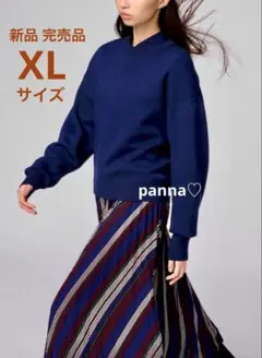 新品未試着☆ UNIQLO スムースコットンクルーネックセーター／ネイビー XL