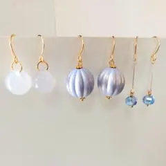 (24) 3点セット　ピアス　イヤリング　パープル　紫　ハンドメイド　まとめ売り