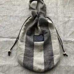 リネン素材　巾着ポーチ