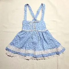 サス付き水色スカート　サックス色ウエストギャザー付き