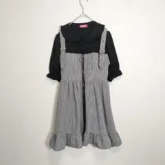 極美品♡MA＊RS 千鳥格子 ハートジップ エプロン ワンピース 襟フリルのサムネイル