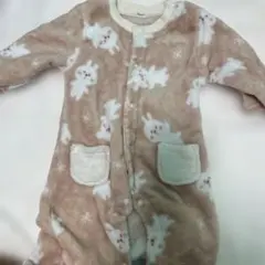 ベージュ うさぎ柄 ベビーパジャマ フリース　70㎝