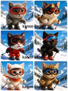 P365 パネル生地　子猫　スキー　18×18 6枚1セット