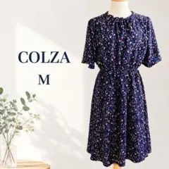 COLZA コルザ ネイビー 花柄 半袖ワンピース フレア 総柄のサムネイル