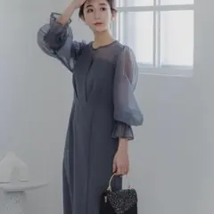 epic day ボリュームスリーブシフォンロングワンピース