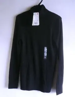 新品ユニクロ エクストラファインメリノ リブタートルネックニットXL 紺