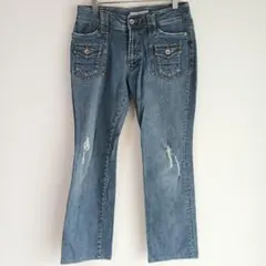 『shuca』シュカ（L）微フレアデニムパンツ ダメージ加工 フラップポケットのサムネイル