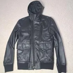 〈美品〉BOYCOTT ボイコット【M】羊革レザー フード付きジャケット 黒