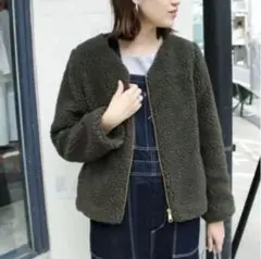 SLOBE IENA ボアVネックノーカラーブルゾン