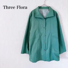 Three Flora レディースコート L 緑 軽アウター カジュアル 羽織り