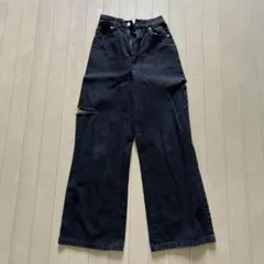 グレイル　ブラックワイドレッグデニムパンツ