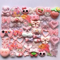ハンドメイド♡ネイル♡デコパーツ♡ピンク♡リボン、うさぎ、ハート、骨、薬、蝶99