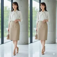 【美品】MARLENE DAM ITALY タイトスカート 40 綿 ベージュ系