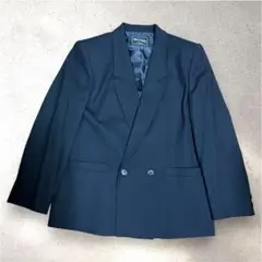 美品　テーラード　ジャケット　ウール　ブラック　ダブルボタン　短丈　ビジネス