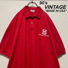 【USA製】 90s Hanes ヴィンテージ ポロシャツ 赤 ワンポイント刺繍
