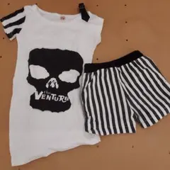 スカルプリントTシャツ&パンツ（ストライプ袖）のサムネイル
