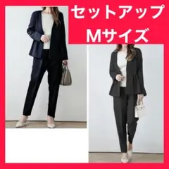 スーツ　セットアップ 卒業式　卒園　新生活　ペプラム　通勤 M ネイビー