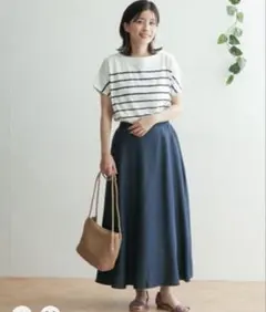 アーバンリサーチ ドアーズ リヨセル デニム フレア スカート ロング ブルー