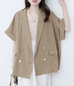 袖口ロールUP綿麻シアージャケット