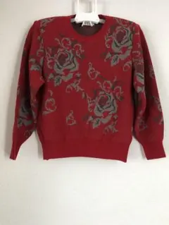 42 薔薇柄　レトロ古着　MISUAL アンサンブル　ニットセーター総柄　M