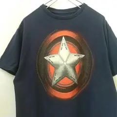 MARVEL キャプテンアメリカ ビッグロゴ Tシャツ ネイビー M 海外古着