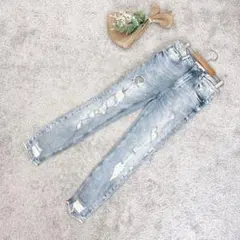 A3345【ZARA/ザラ】ライトブルースキニーデニム/ハイダメージ加工/細身