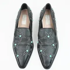 24.5cm VALENTINO ブラックスタースタッズローファー 38.5