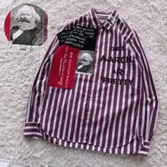 ANARCHY マルクス 英字パッチ ストライプ 長袖 アナーキーシャツ パンク