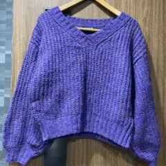 ANAP パープル Vネックニット ルーズフィットデザイン バルーン袖