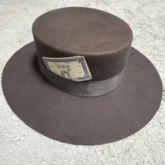 美品 ブラウン ウールハット リボン付き