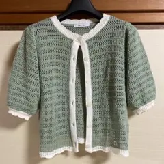 未使用品★CHIP CLIP★ニット透かし編みレース 半袖カーディガン Mサイズ