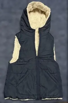 SPUN SUGARリバーシブルボアベストフード付き ネイビー