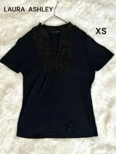 LAURA ASHLEY胸元フリルネック半袖カットソーTシャツストレッチイギリスのサムネイル