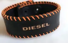 DIESEL ブレスレット ブラック×オレンジ ステッチ　ケース付き