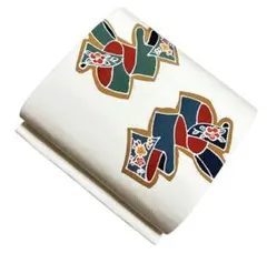 ユ106開名古屋帯 縮緬　抽象 着物帯　仕立て上り美品