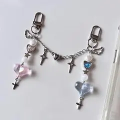 ビーズキーホルダー 韓国 y2k コレクトブック ストラップ ピンク ブルー