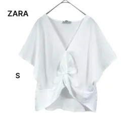 ZARAザラフロントツイストねじりデザインブラウス半袖Vネックカシュクール夏S