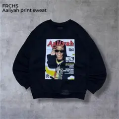 90s00sアリーヤグラフィックプリントスウェット黒ブラック短丈HIPHOP古着