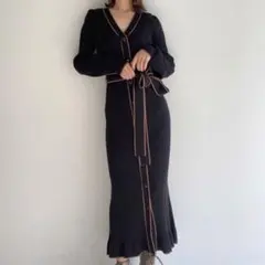 ☆スナイデル Sustainable フロントボタンニットバイカラーワンピース