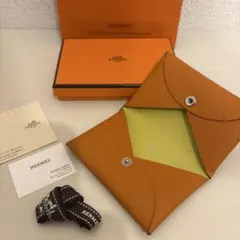 レア‼️HERMES ガルヴィ　バイカラー　オレンジイエロー　エルメスカードケース