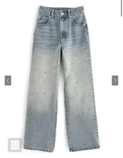 GRL ビジューストレートデニムパンツ cu466 ライトブルー L