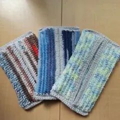 ハンドメイド　カラフル毛糸ポケットティッシュ入れ