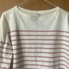 UNIQLO ストライプ 長袖Tシャツ L カラー☆ベージュとピンクのボーダー❗️