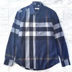 バーバリー Yシャツ ワンポイント シャツ ワイシャツ チェック ネイビー 紺