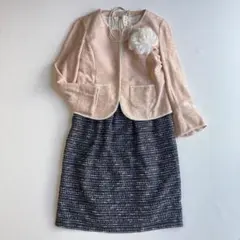 anysis 組曲　ノーカラーツイードジャケット　ピンク　ワンピース　ママスーツ