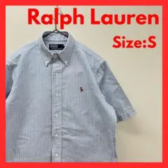 【美品】古着　ラルフローレン　オックスフォード　ボタンダウンシャツ　白青　S