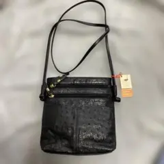 新品タグ付きSANPOレディース用オーストリッチ黒ショルダーバッグ