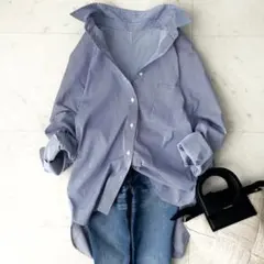 極美品△TICCA ティッカ△ストライプ スキッパーシャツ ブラウス 日本