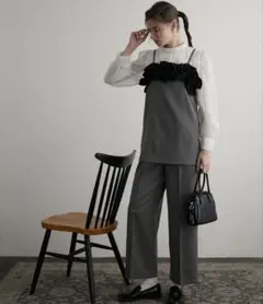 レイヤード風フリルオールインワンキャミパンツドレス